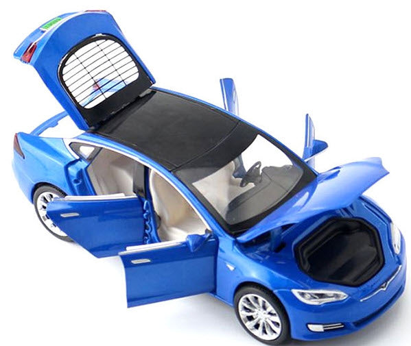 Blue Tesla model S toy car