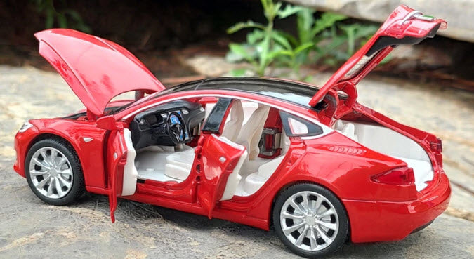 Red Tesla model S toy car