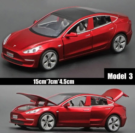 Red Tesla model 3 toy car