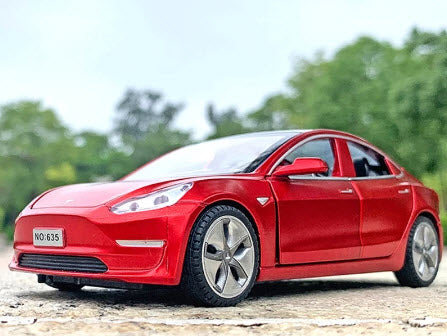 Red Tesla model 3 toy car