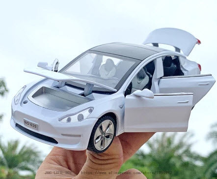 White Tesla model 3 toy car