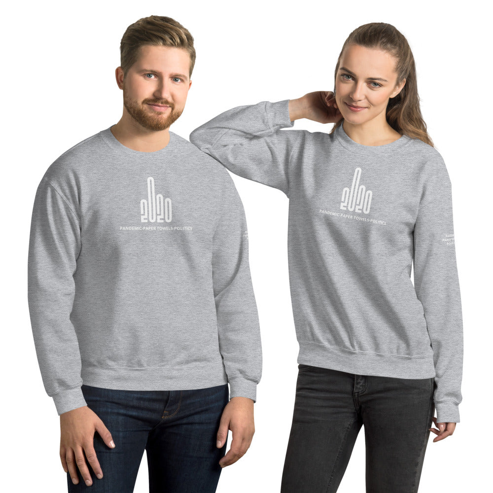Man and a woman wearing a gray sweatshirts with the F20 design imprinted on it