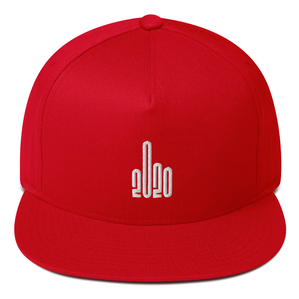 Red snapback cap with the F20 design embroidered on it