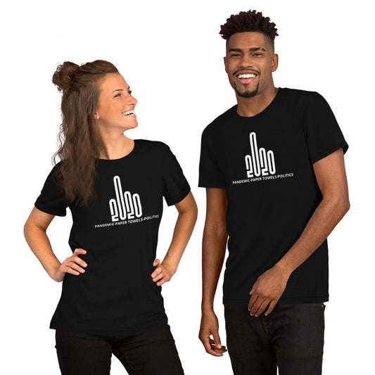 A woman and a man both wearing black t-shirt with the F20 design imprinted on it