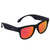 Black smart sunglasses with red-orange tints on the lenses and wireless technology for calls