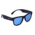 Black smart sunglasses with blue tints on the lenses and wireless technology for calls