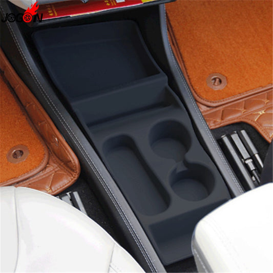 Rubber interior central center console armrest panel box container storage organizer for Tesla model S, model X 2016, 2017, 2018