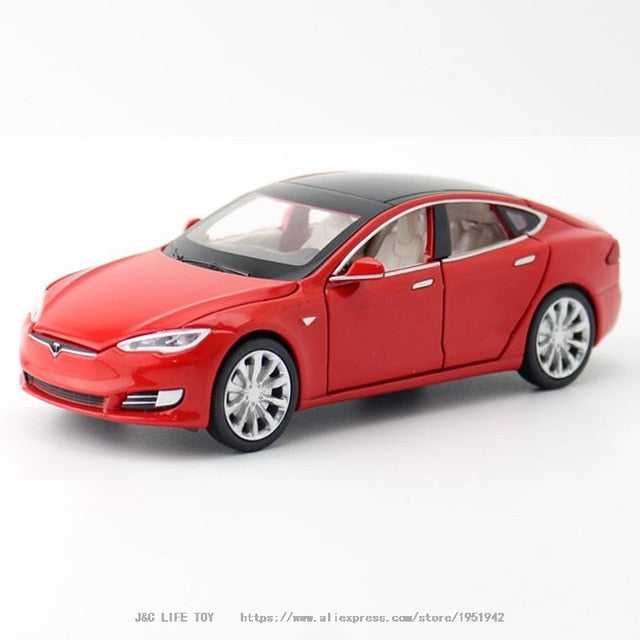 Red Tesla model S toy car