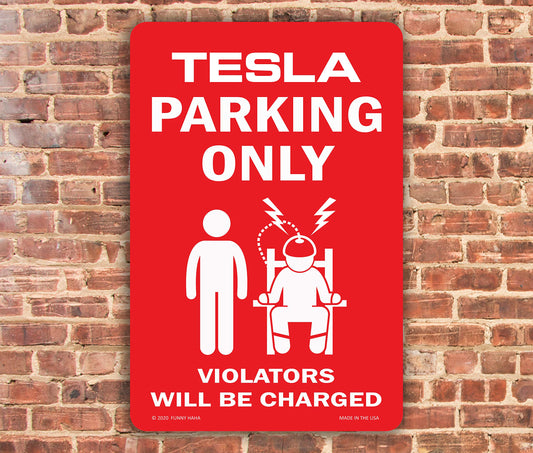 Tesla Parking Only!  Aluminum Metal Wall Sign - Wall Art Decor
